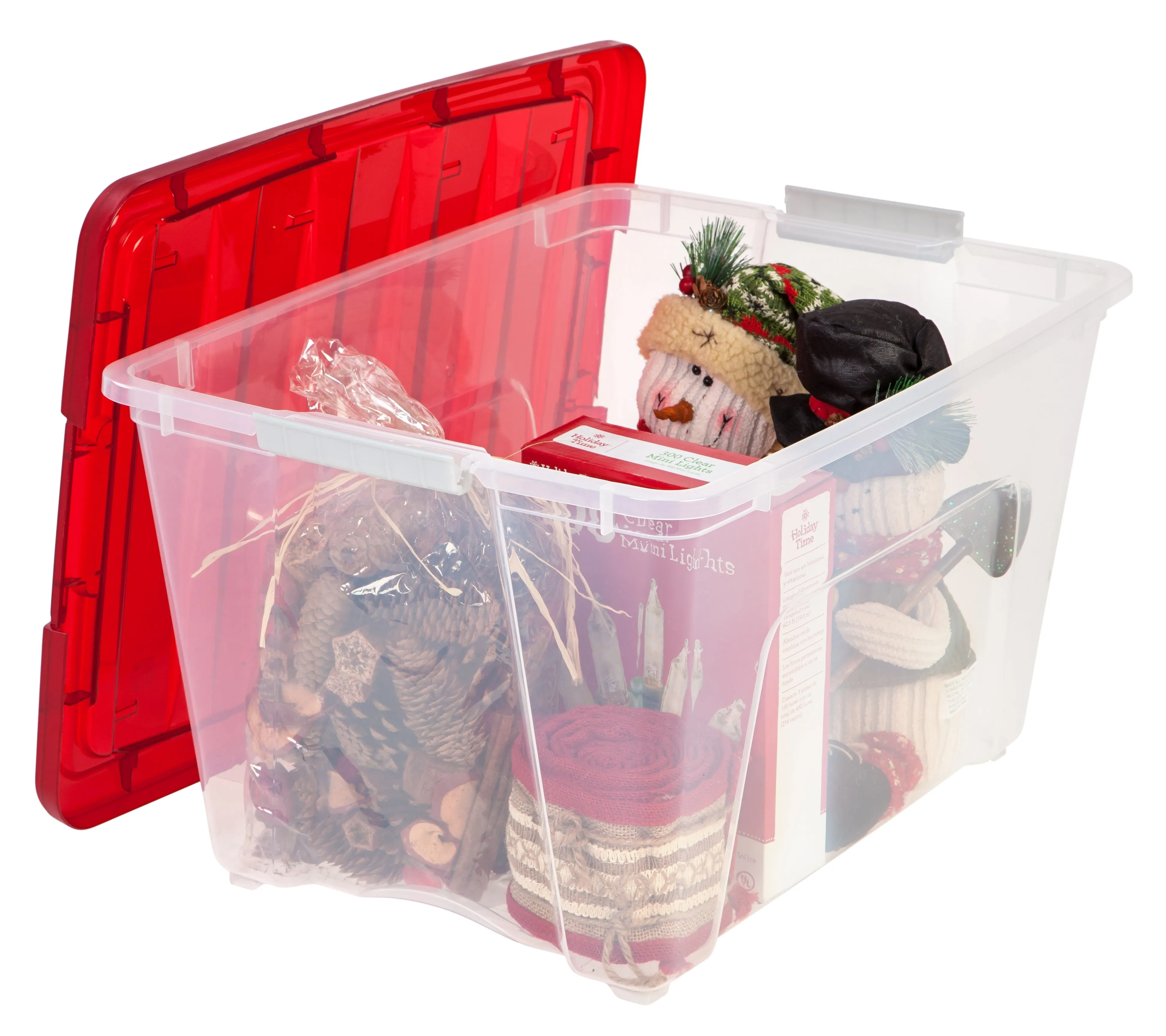 54 Qt. Stackable Holiday Storage Bin with Lid - 4 pack -, Clear/Red