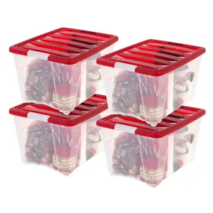 54 Qt. Stackable Holiday Storage Bin with Lid - 4 pack -, Clear/Red