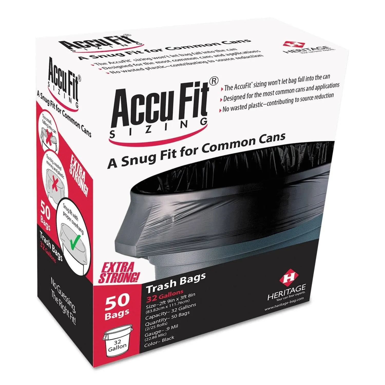 AccuFit Linear Low Density Can Liners With Accufit Sizing, 55 Gal, 1.3 Mil, 40" X 53", Black, 50/Box - HERH8053PKRC1