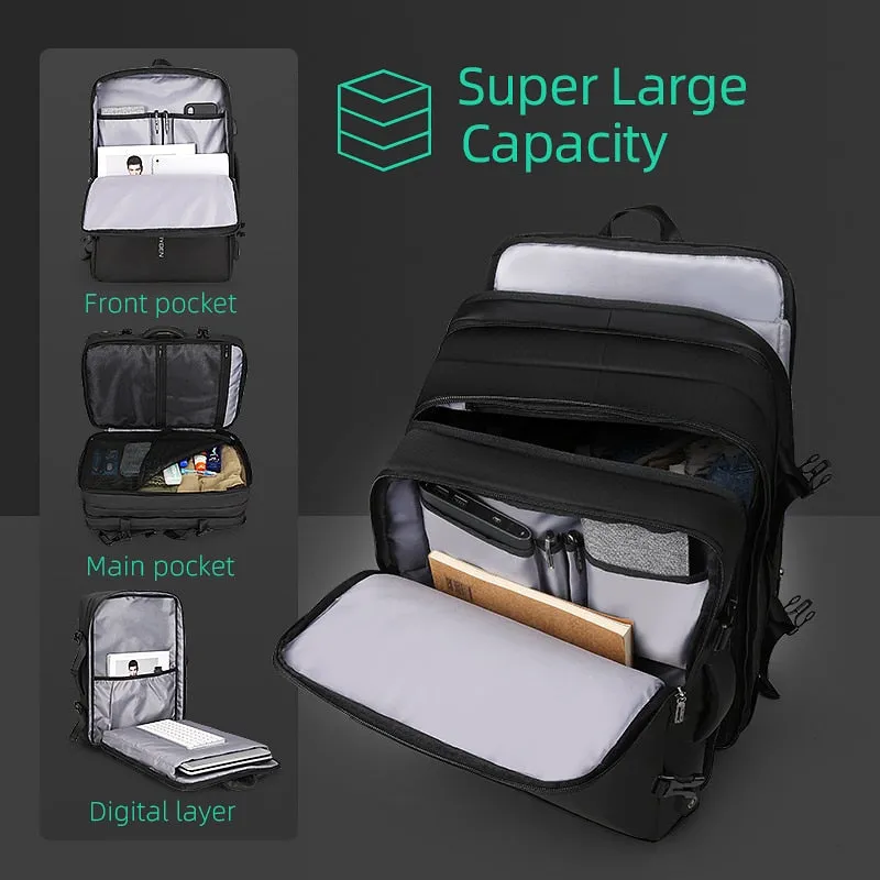 Backpack with Expandable for Men Commuting 37L USB Recharging Travel Backpack