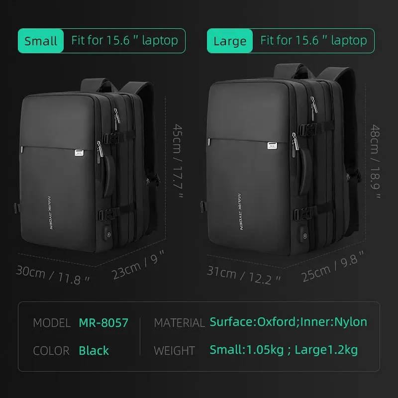 Backpack with Expandable for Men Commuting 37L USB Recharging Travel Backpack