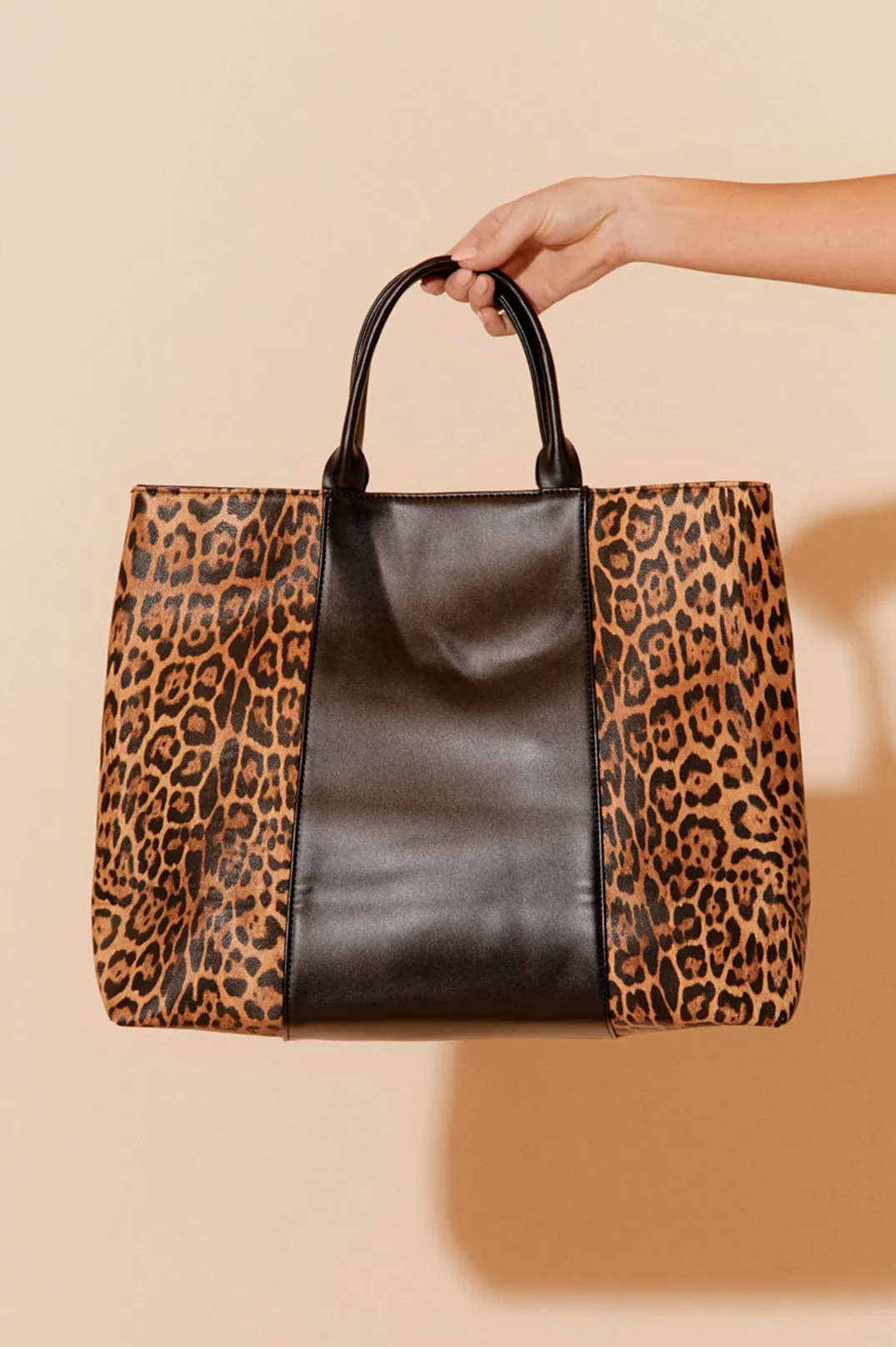 Bag - Leopard Print Contrast Tote - Last one!