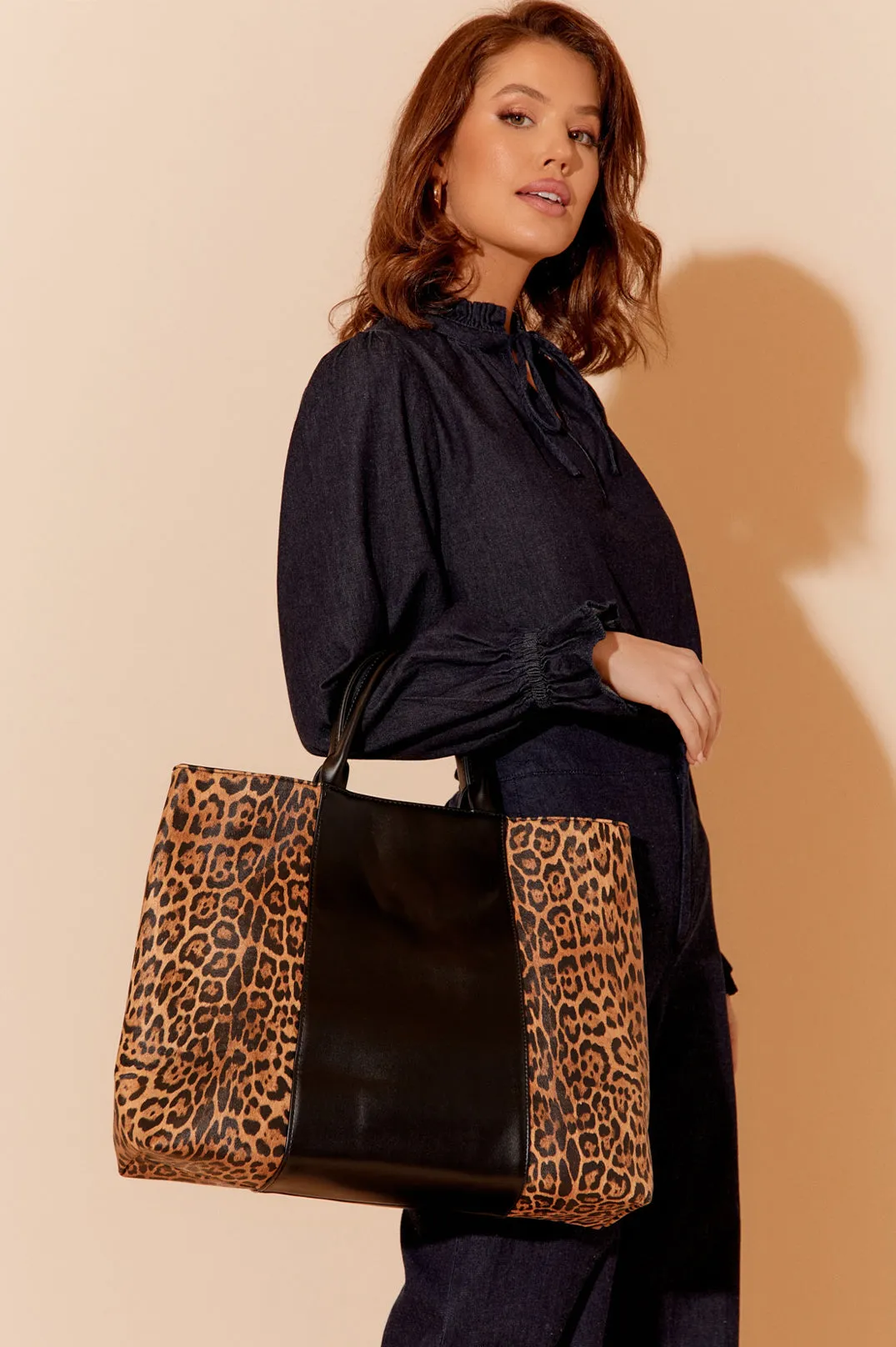 Bag - Leopard Print Contrast Tote - Last one!