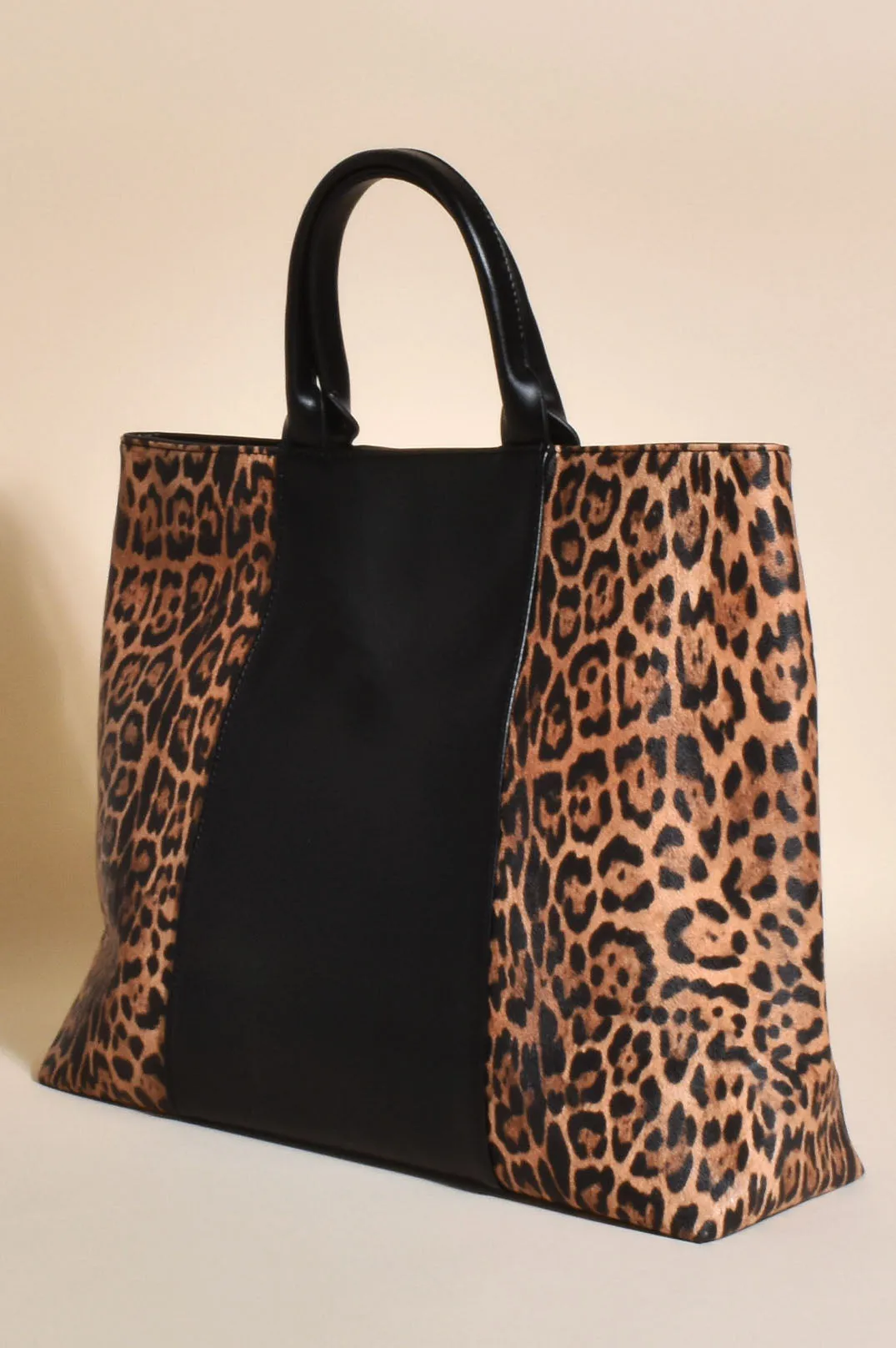 Bag - Leopard Print Contrast Tote - Last one!