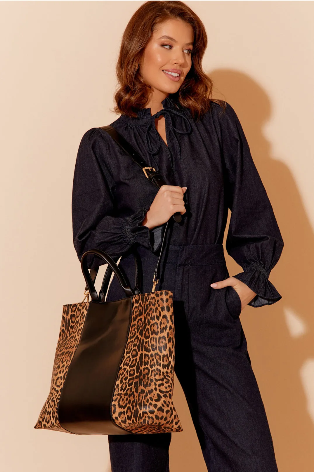 Bag - Leopard Print Contrast Tote - Last one!