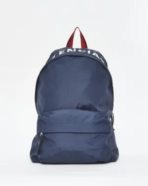 Balenciaga Navy White & Red Logo Canvas Backpack