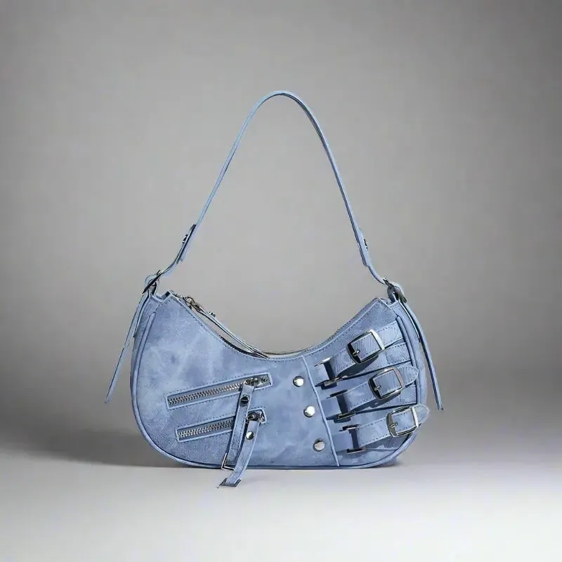 Blue Buckle Detail Shoulder Bag