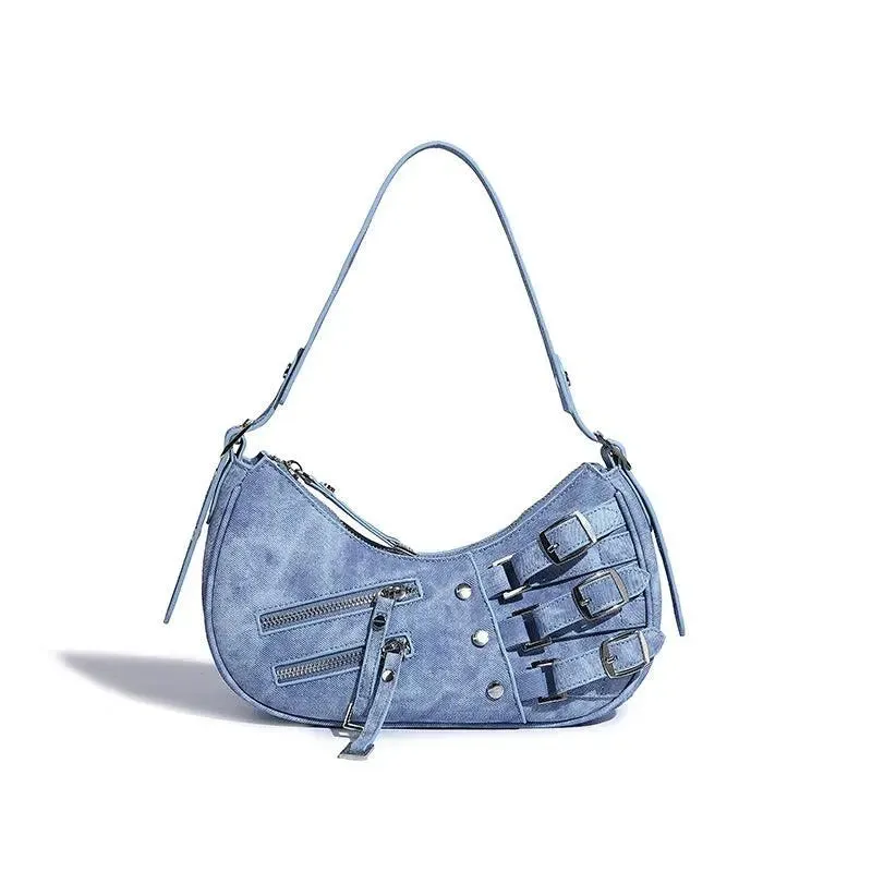 Blue Buckle Detail Shoulder Bag