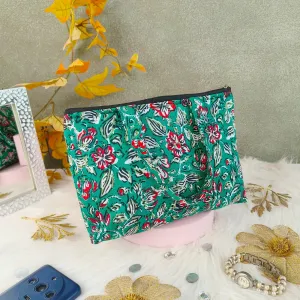 Bristlefront everyday handy bag Green with White and Red Botanical Prints Design