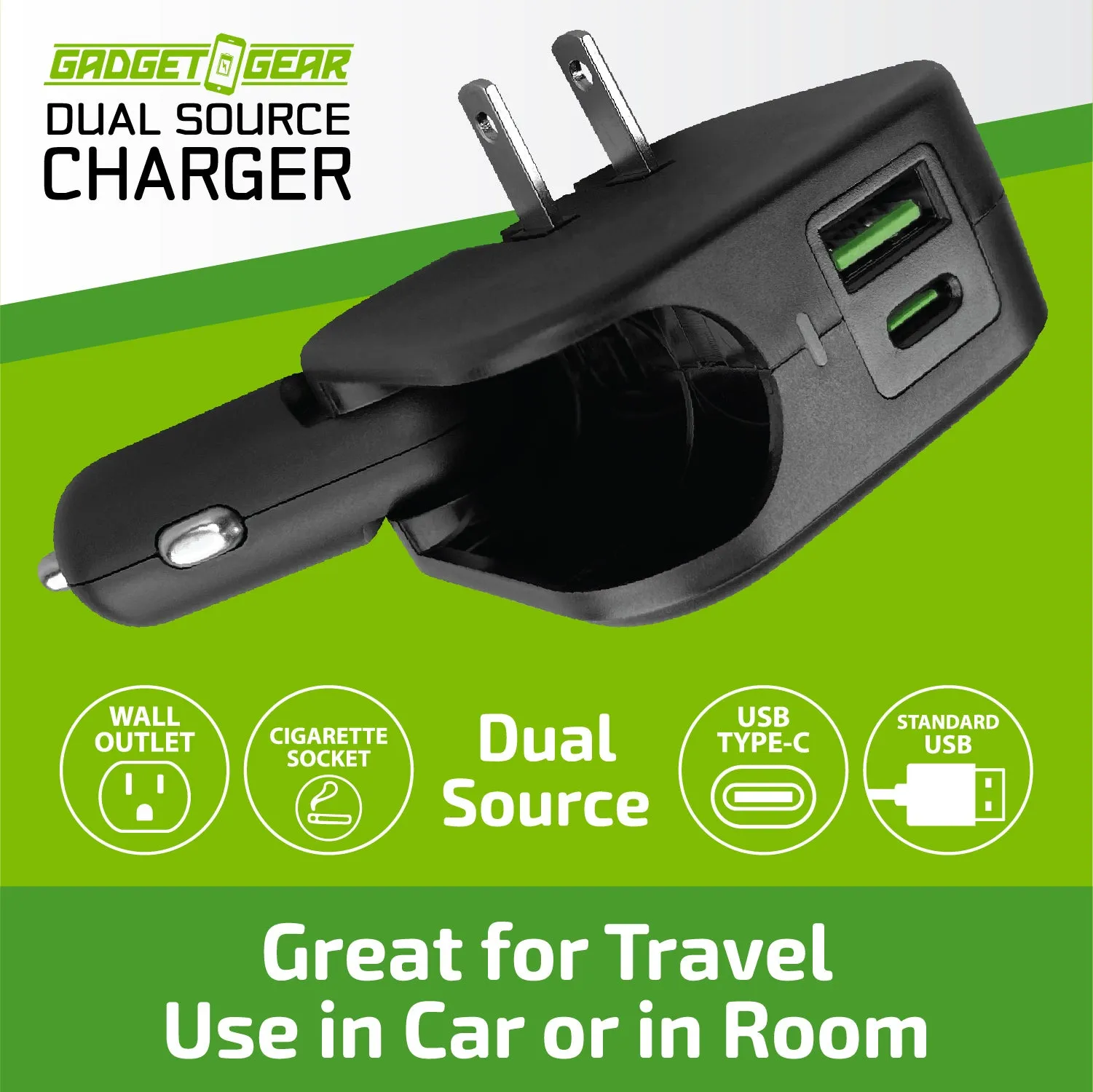 Car Charger and Wall Charger Combo Dual Port USB / USB-C 3.1 Amp - 6 Pieces Per Retail Ready Display 23764