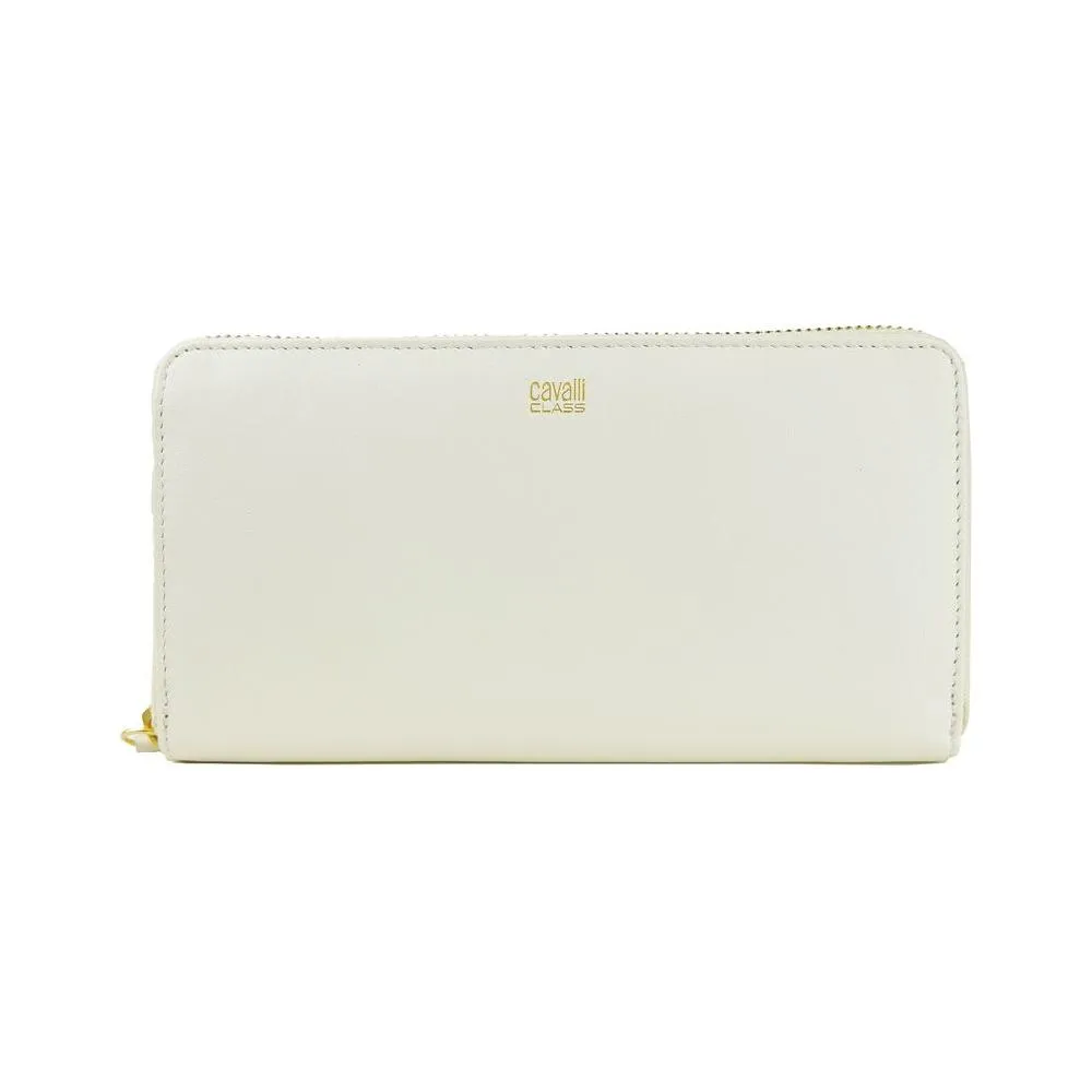 Cavalli Class Elegant White Calfskin Leather Wallet