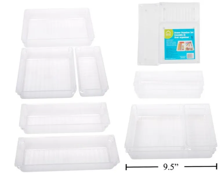 Clear Plastic Drawer Organizer 9.5" 5pc