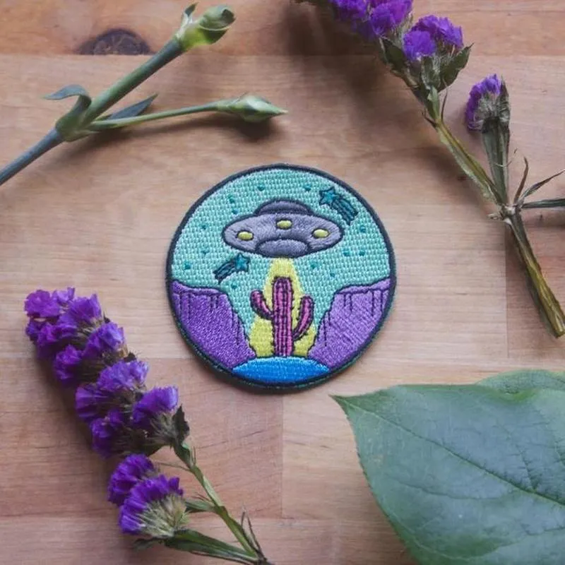 Desert Mountain Cactus UFO Iron On Patch