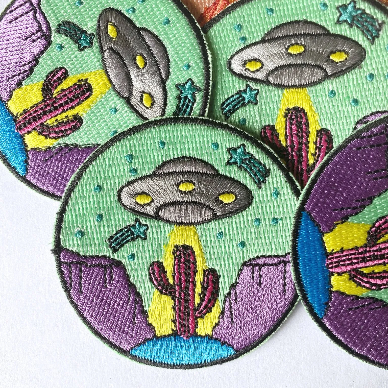 Desert Mountain Cactus UFO Iron On Patch