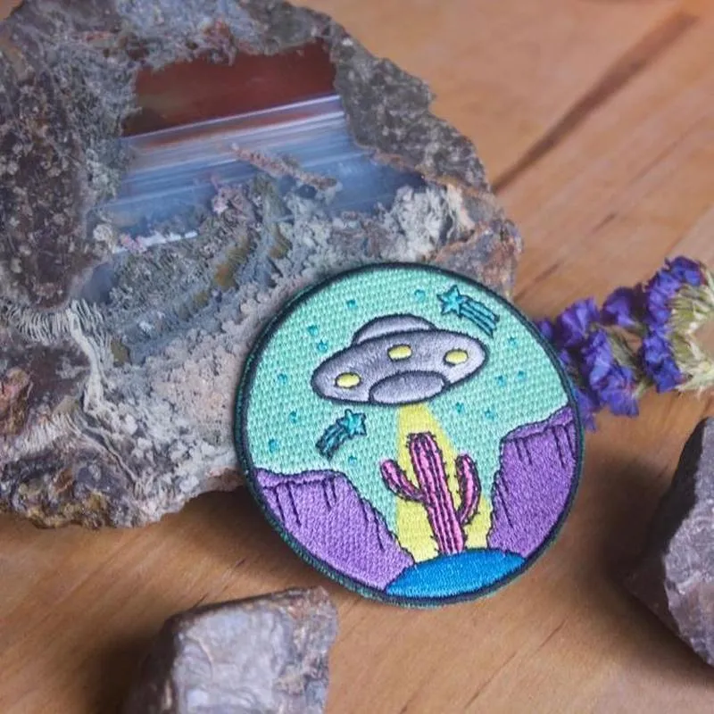 Desert Mountain Cactus UFO Iron On Patch