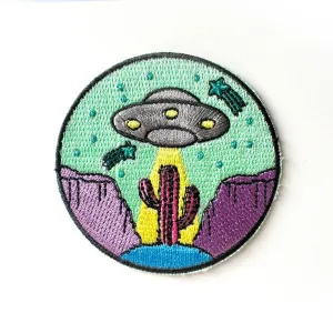 Desert Mountain Cactus UFO Iron On Patch