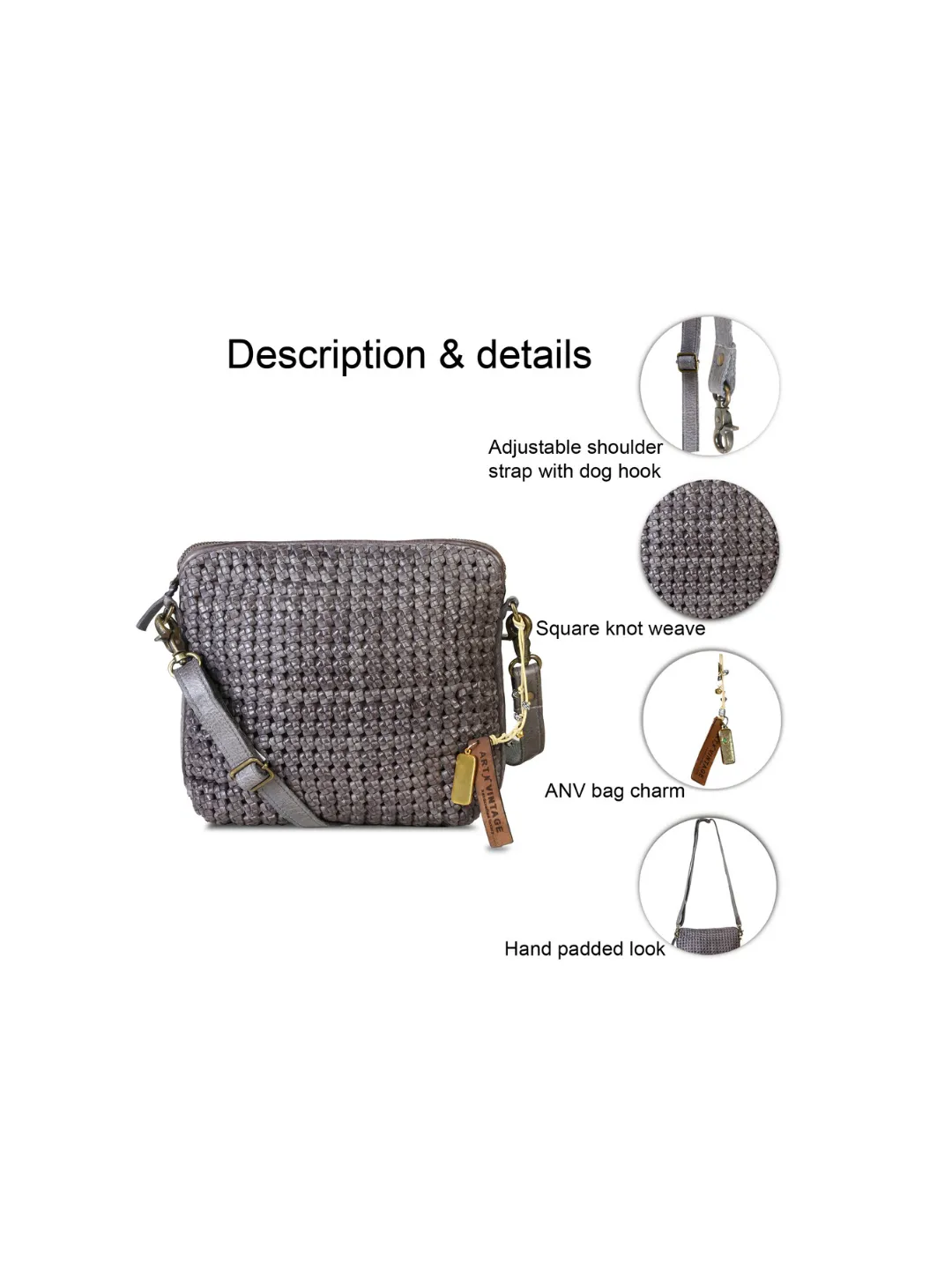 Eve: Grey Square Knot Small Crossover Bag