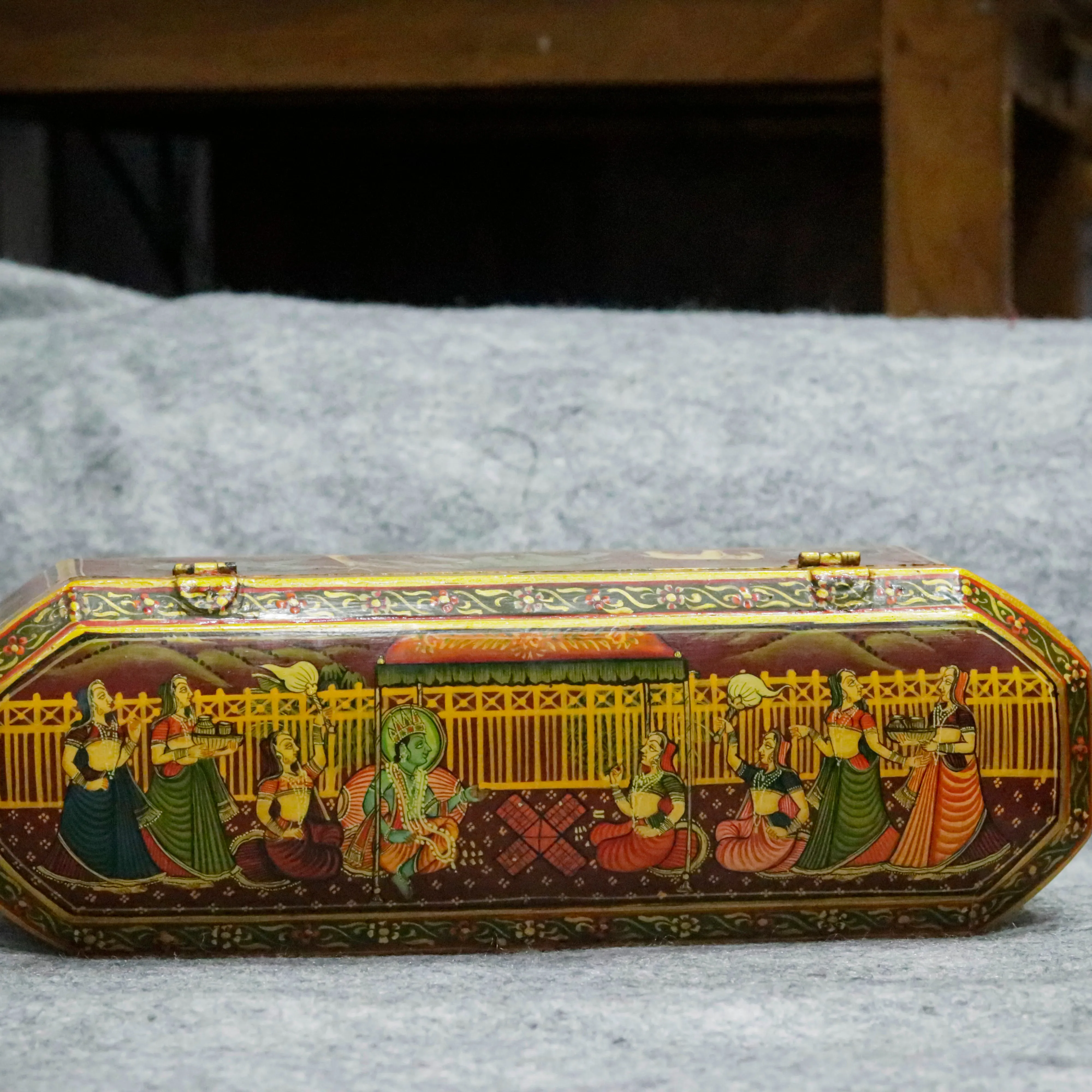 Hand Painted indian folk traditional jeweler box with multiple slot