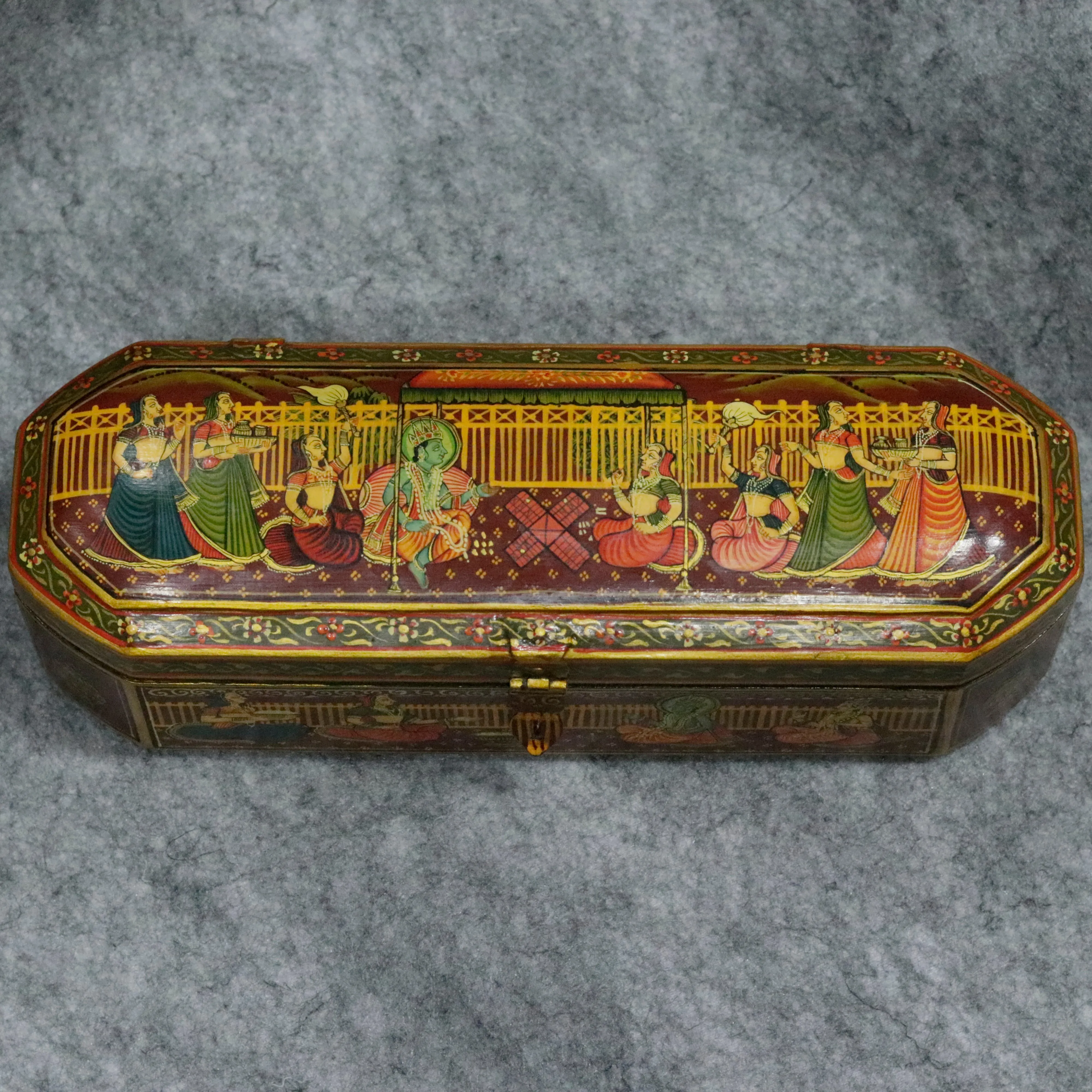 Hand Painted indian folk traditional jeweler box with multiple slot