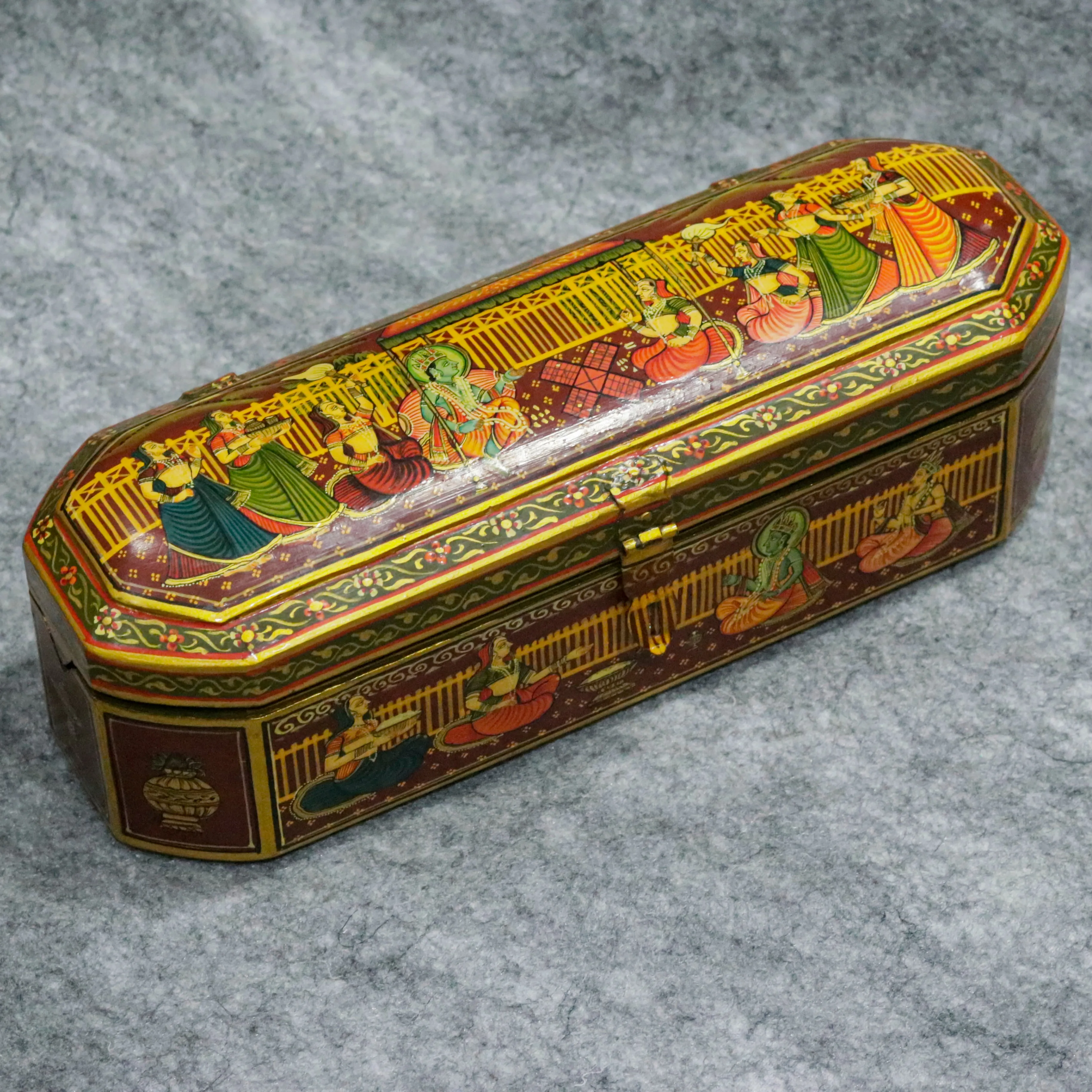 Hand Painted indian folk traditional jeweler box with multiple slot