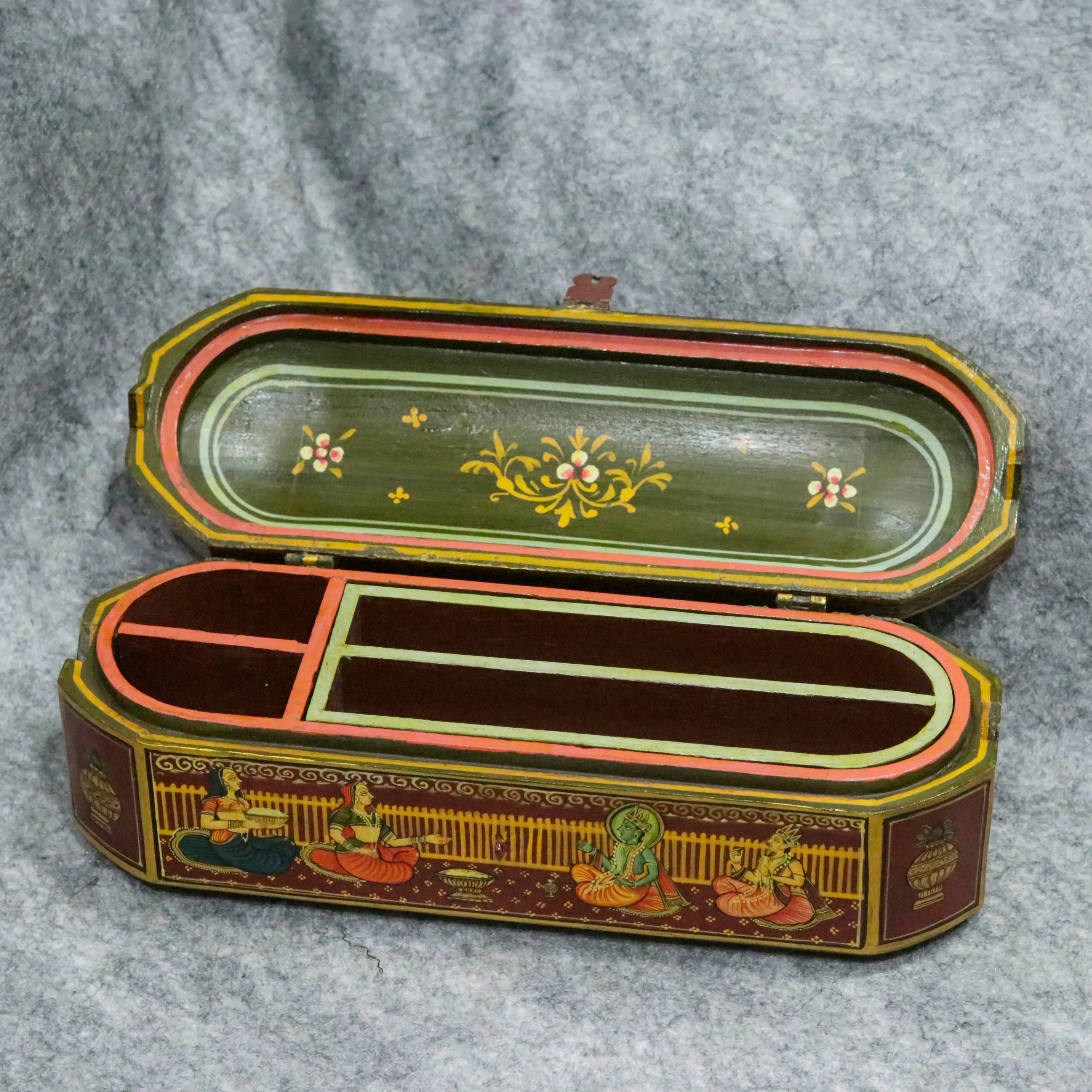 Hand Painted indian folk traditional jeweler box with multiple slot