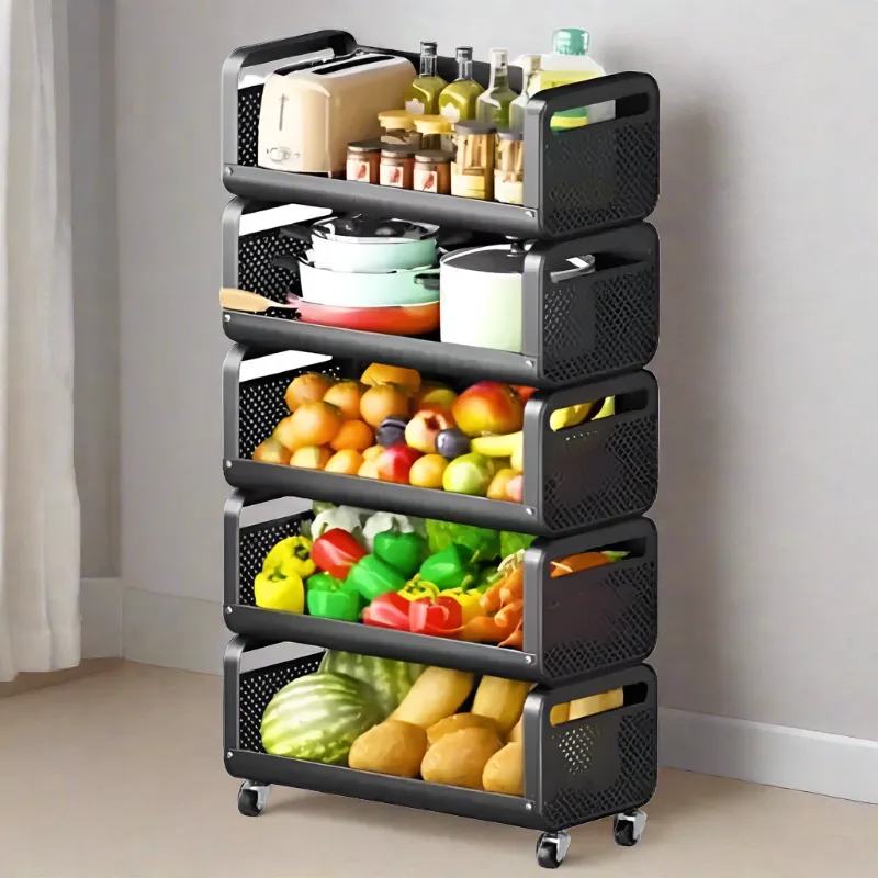 Iron Black Trolley Basket 5 Layer