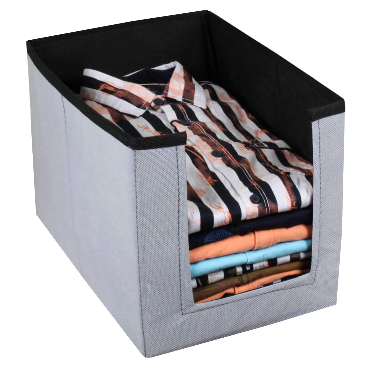 Kuber Industries 6 Pieces Non Woven Shirt Stacker/Shirt Organizer Wardrobe Organizer (Grey & Black)-KUBMART11312