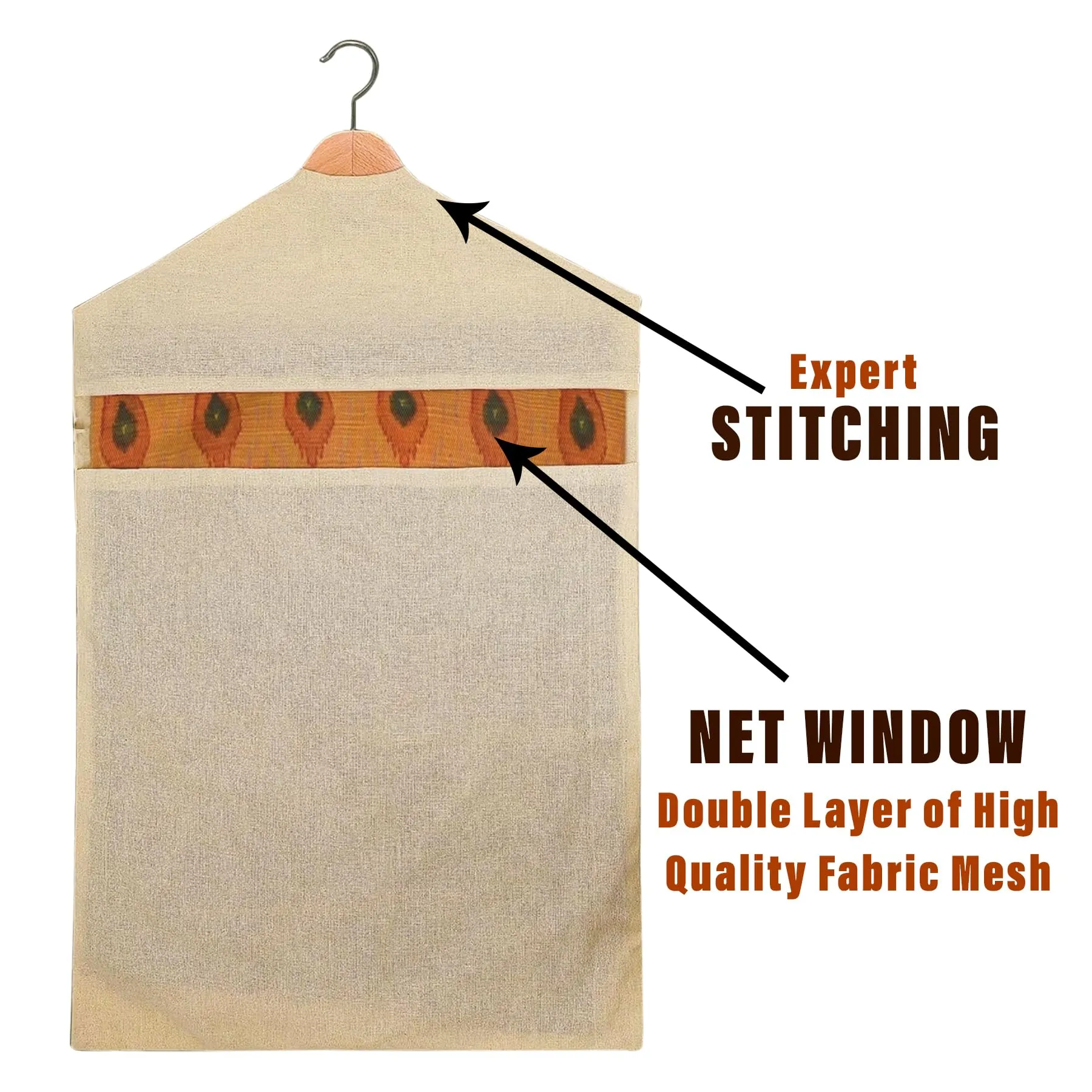 Kuber Industries Hanging Saree Bag | Cotton Clothes Bags for Storage | Hanging Cotton Saree Covers | Mesh Window Cloth Storage Bag | Saree Stoarge Covers with Zip | Pack of 20 | Cream