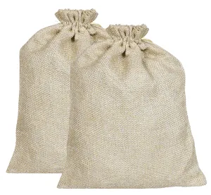 Kuber Industries Jute Large Size Potli Gift Bags Wedding Hessian Jute Large Size Bags Linen Jewelry Pouches with Drawstring for Birthday, Party, Wedding Favors-Pack of 2 (Gold)