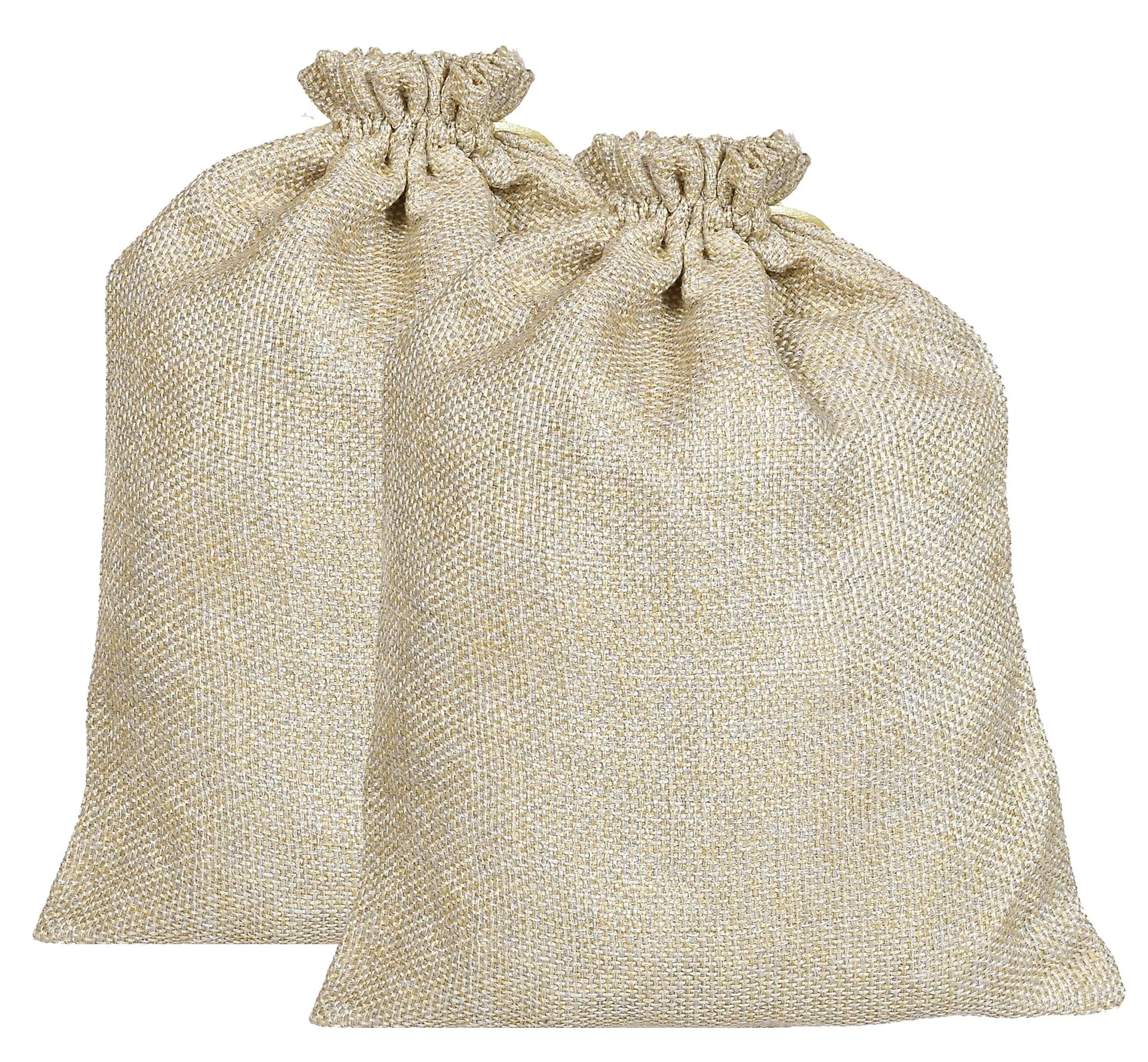 Kuber Industries Jute Large Size Potli Gift Bags Wedding Hessian Jute Large Size Bags Linen Jewelry Pouches with Drawstring for Birthday, Party, Wedding Favors-Pack of 2 (Gold)