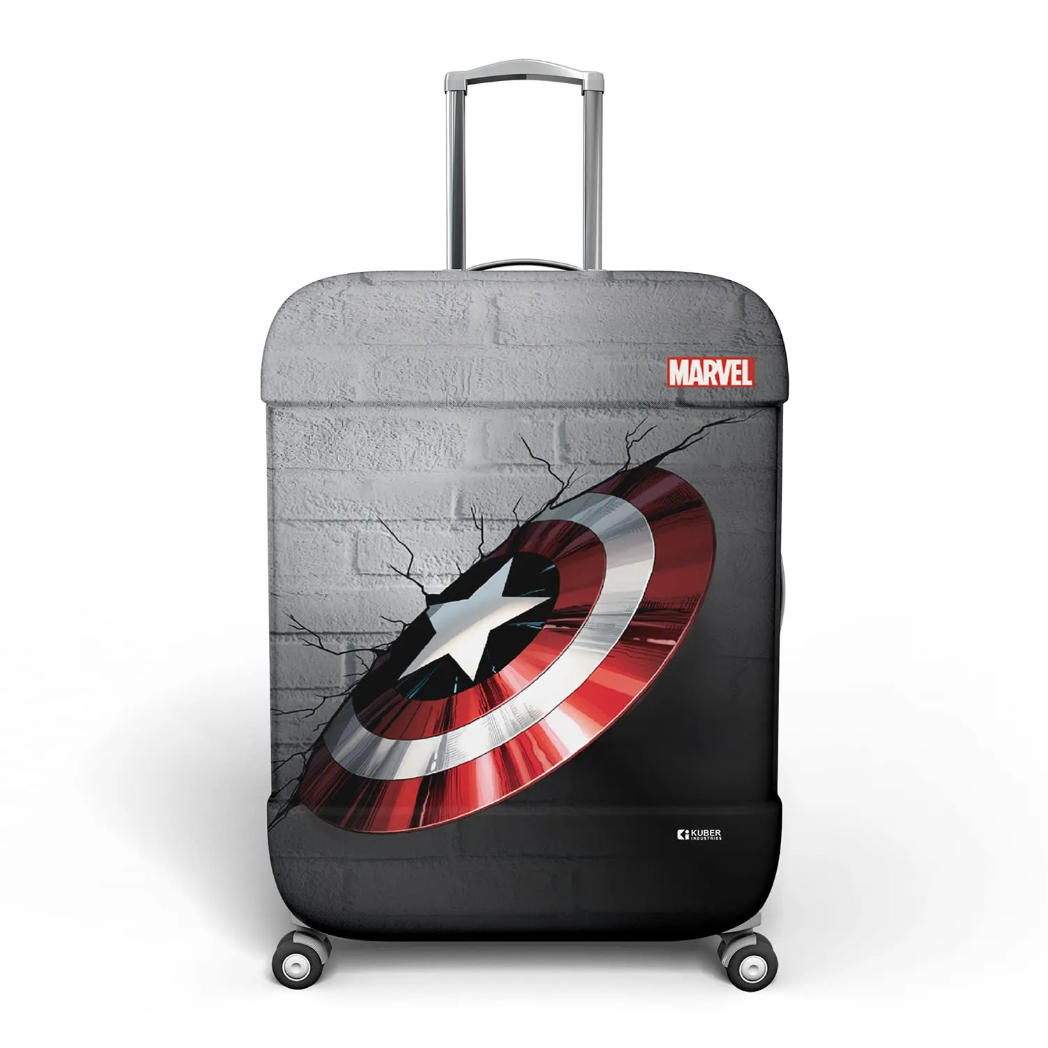 Kuber Industries Marvel Captain America Shield Luggage Cover|Polyester Travel Suitcase Cover|Washable|Stretchable Suitcase Protector|26-30 Inch|Large (Gray)