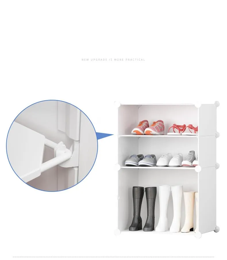 Kuber Industries Pack of 3 Shoes Cabinet |2 Column 3-Tier Foldable Shoe Rack Organizer for Closet | Plastic Shoe Shelf Collapsible Shoes Storage Box |Shoe Cabinet with Lids | JL2C3TWH | White