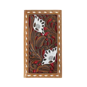 M&F Women's Nocona Rodeo Floral Filigree Suede Underlay Red Wallet