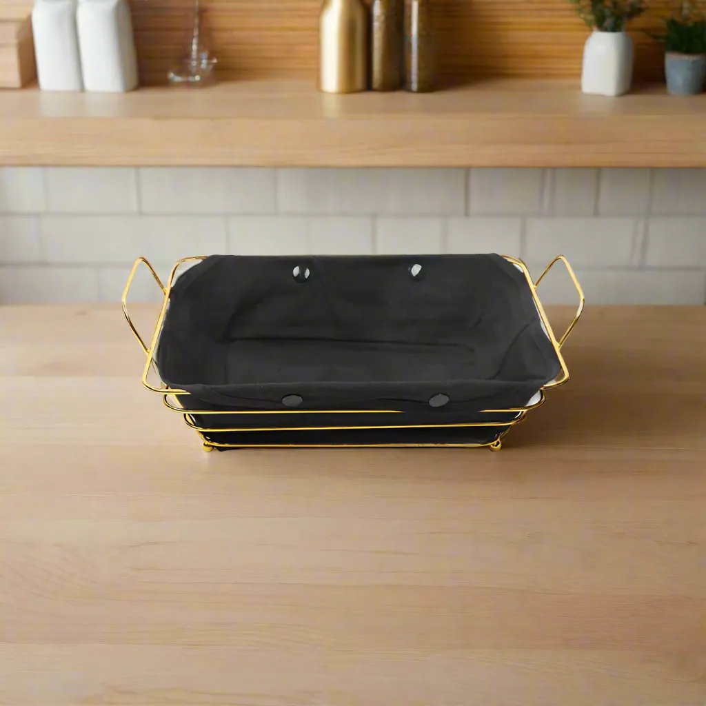 Metal Square Basket With Fabric 40.5 x 26 x12cm Gold