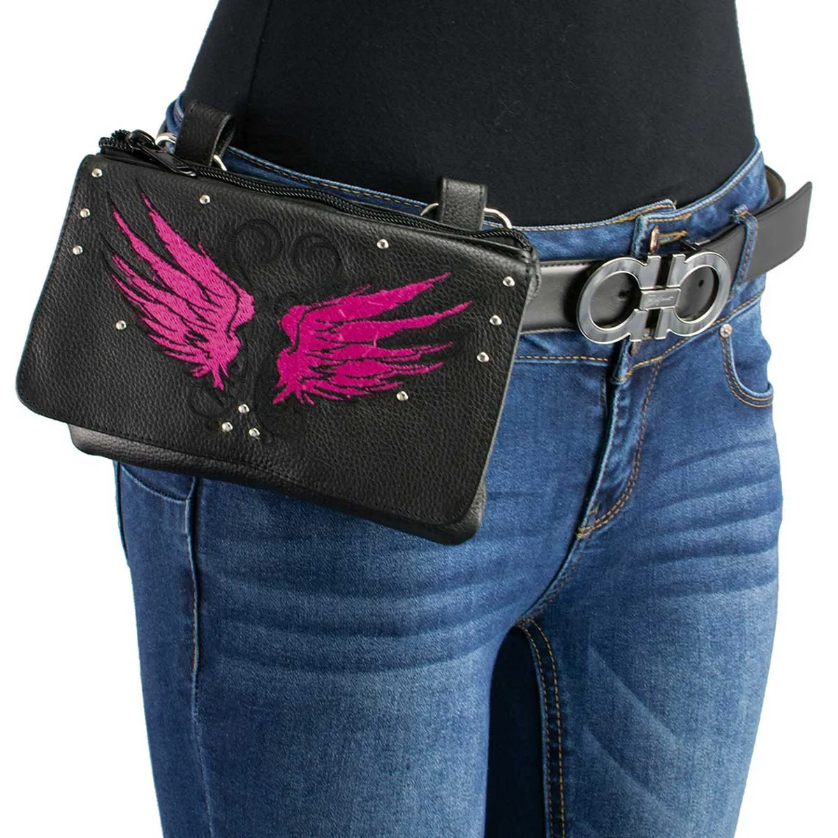 Milwaukee Leather MP8850 Ladies 'Winged' Leather Black and Pink