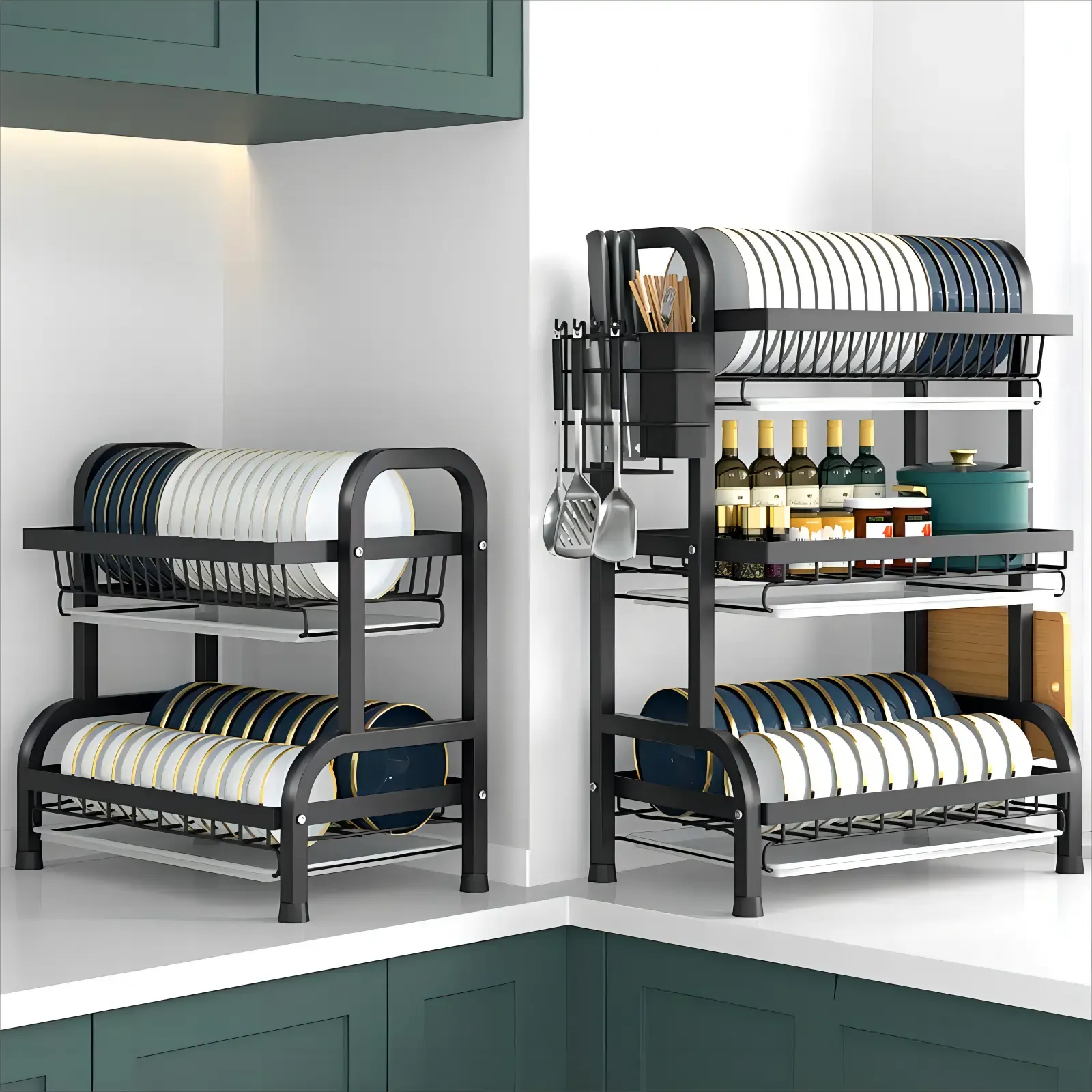 MULTI TIERS KITCHEN DISH ORGANIZER RACKS