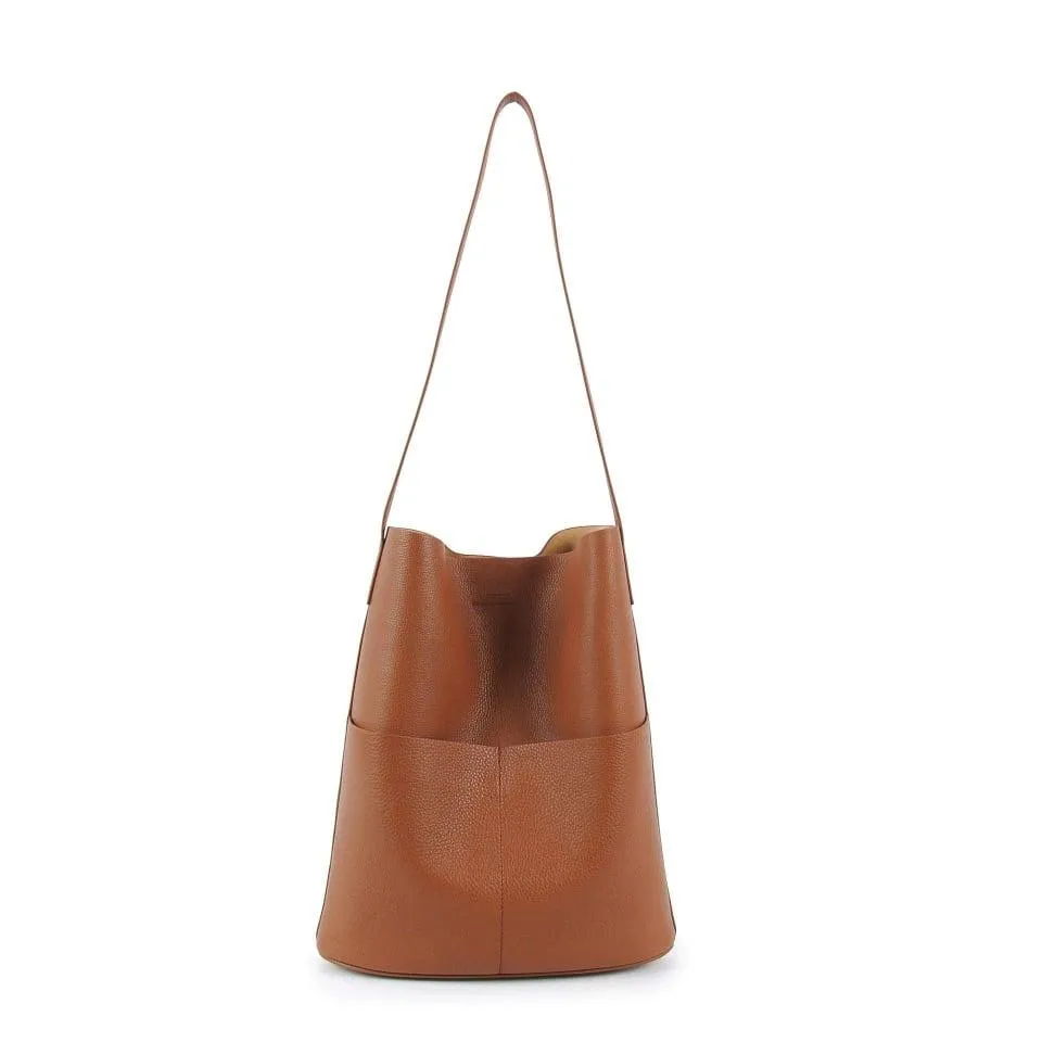 NO.2 Brown Full Grain Cow Leather Bucket Bag | Tote Bag | Shoulder Bag