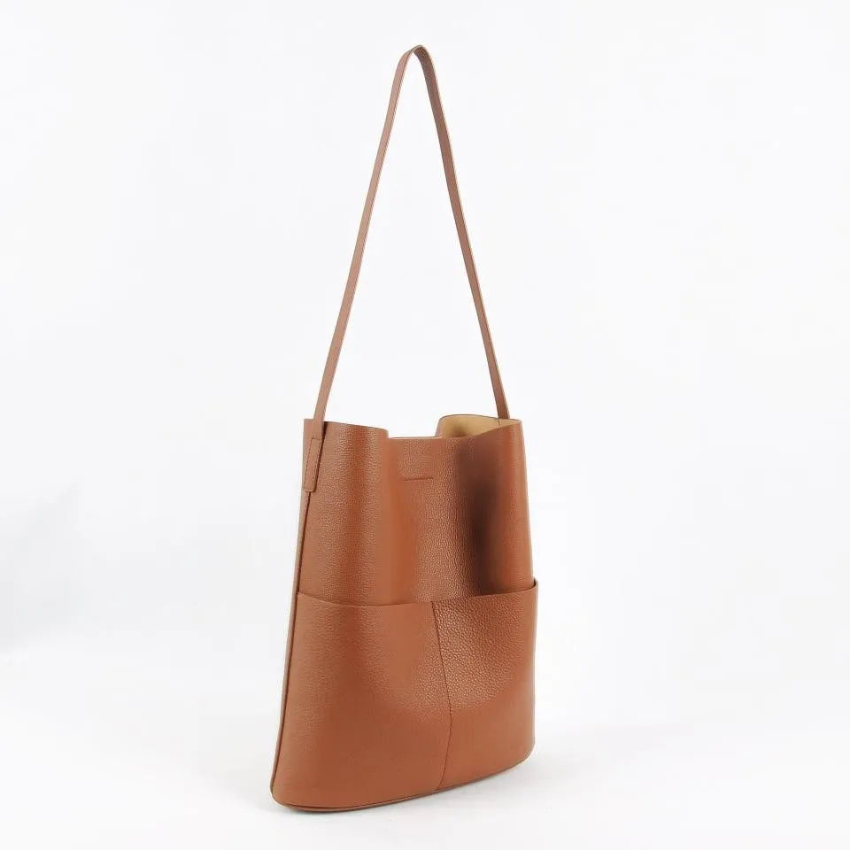 NO.2 Brown Full Grain Cow Leather Bucket Bag | Tote Bag | Shoulder Bag