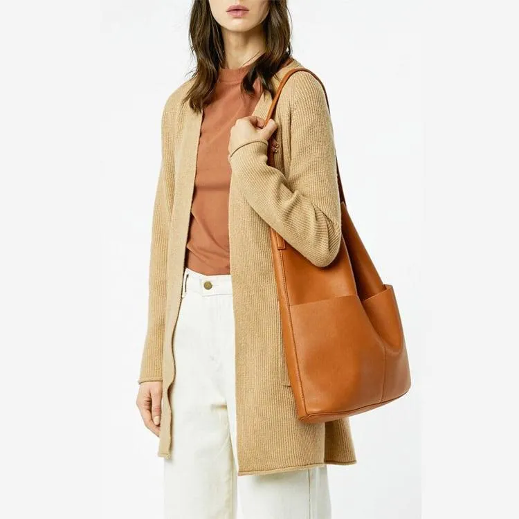 NO.2 Brown Full Grain Cow Leather Bucket Bag | Tote Bag | Shoulder Bag