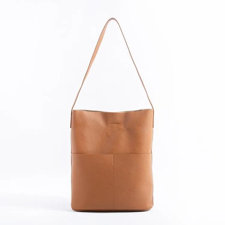 NO.2 Brown Full Grain Cow Leather Bucket Bag | Tote Bag | Shoulder Bag