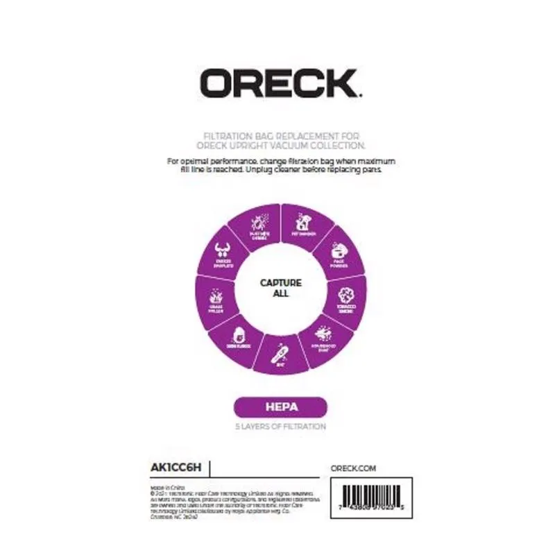 Oreck SaniSeal Vacuum Bag For Oreck Elevate Upright Vacuums with Docking System 6 pk