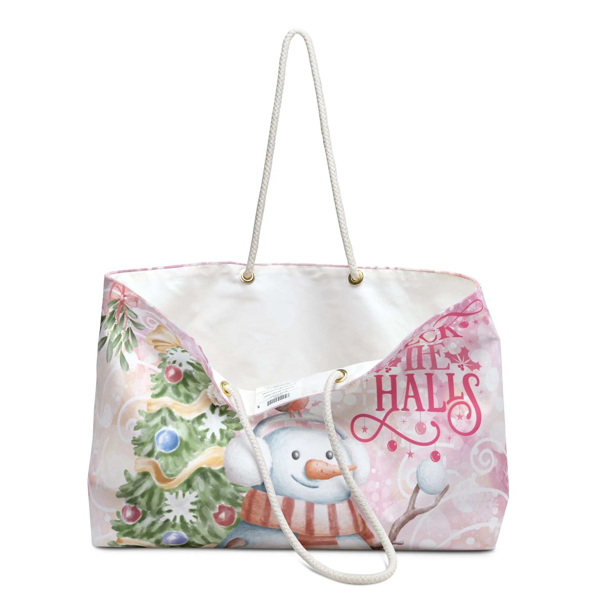 Personalised/Non-Personalised Weekender Bag, Snowman Christmas, Large Weekender Bag, Beach Bag, Book Bag