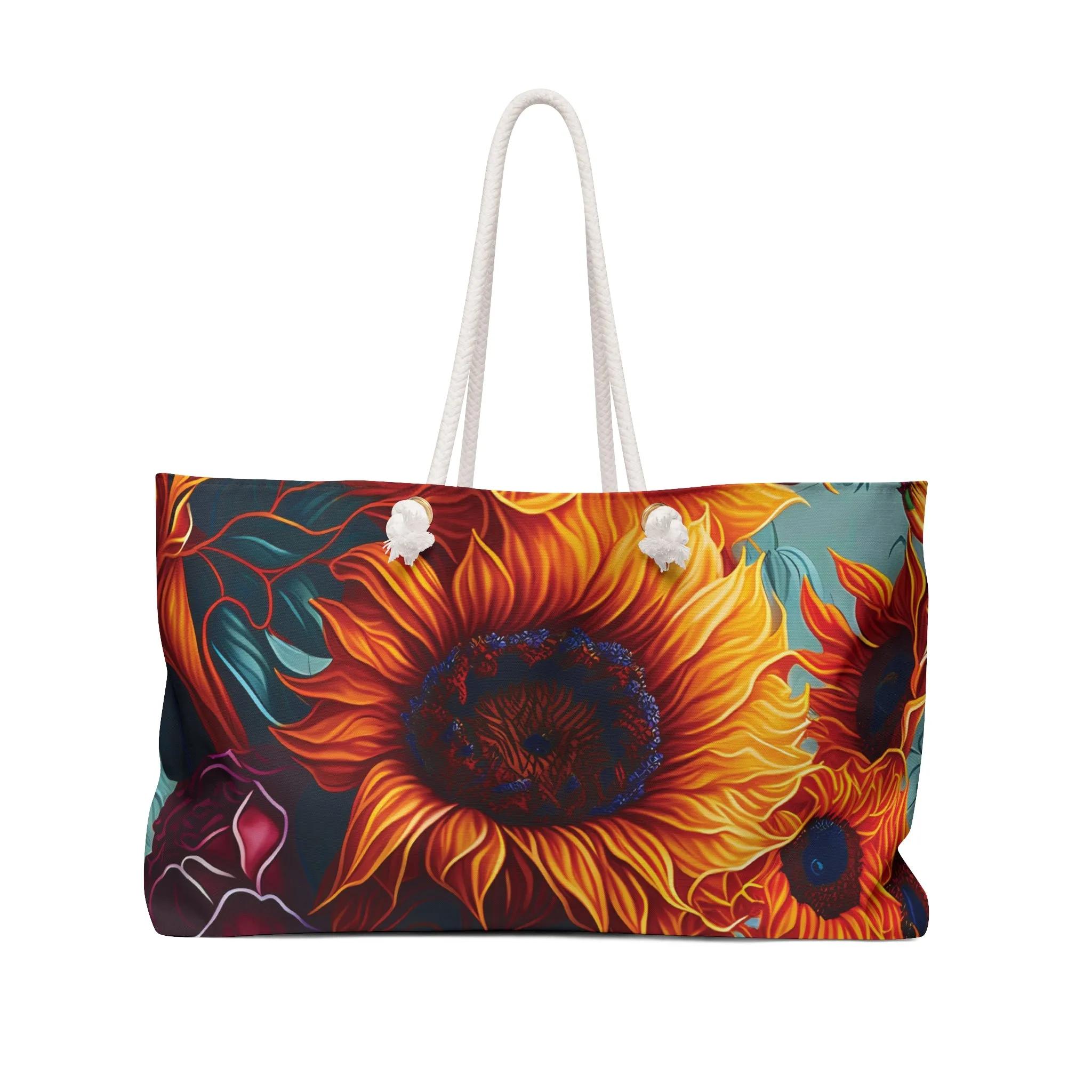 Personalised/Non-Personalised Weekender Bag, Sunflowers, Large Weekender Bag, Beach Bag, Book Bag