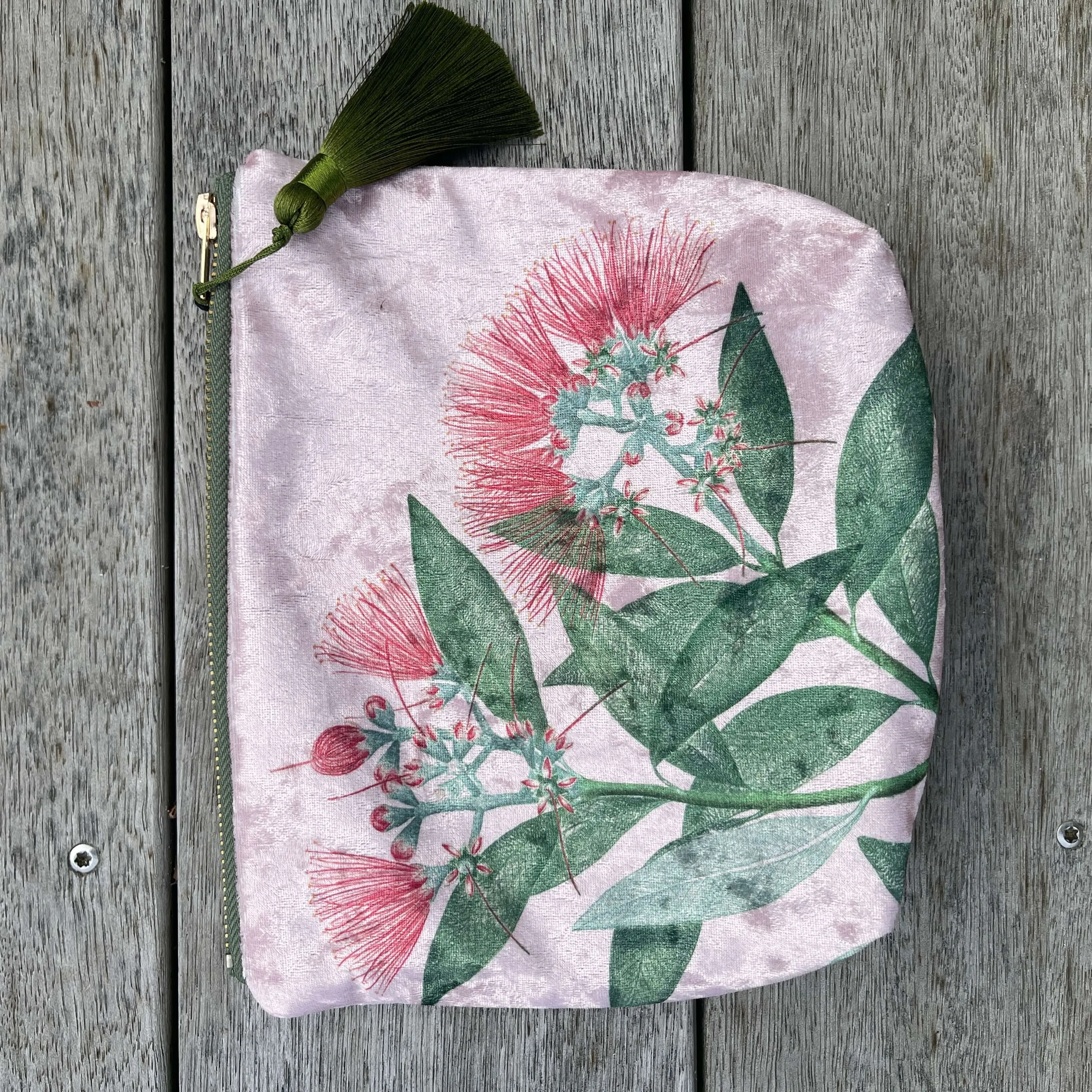 Pōhutukawa Flower Velvet Cosmetic Bag