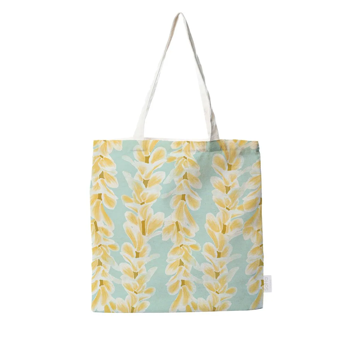 Plumeria Lei on Blue Tote