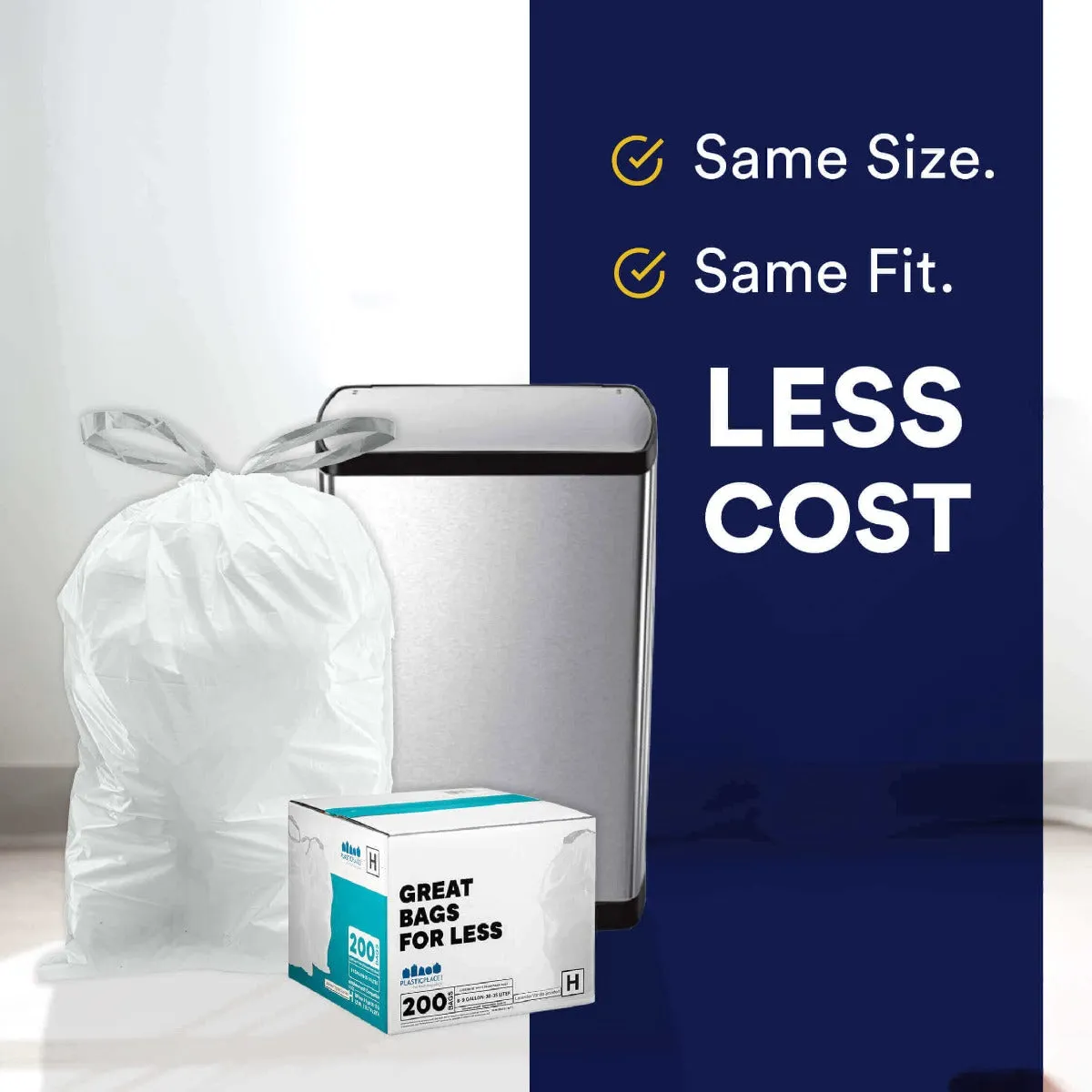 Simplehuman®* Compatible Trash Bags - Code H - 8-9 Gallon - 200/Case