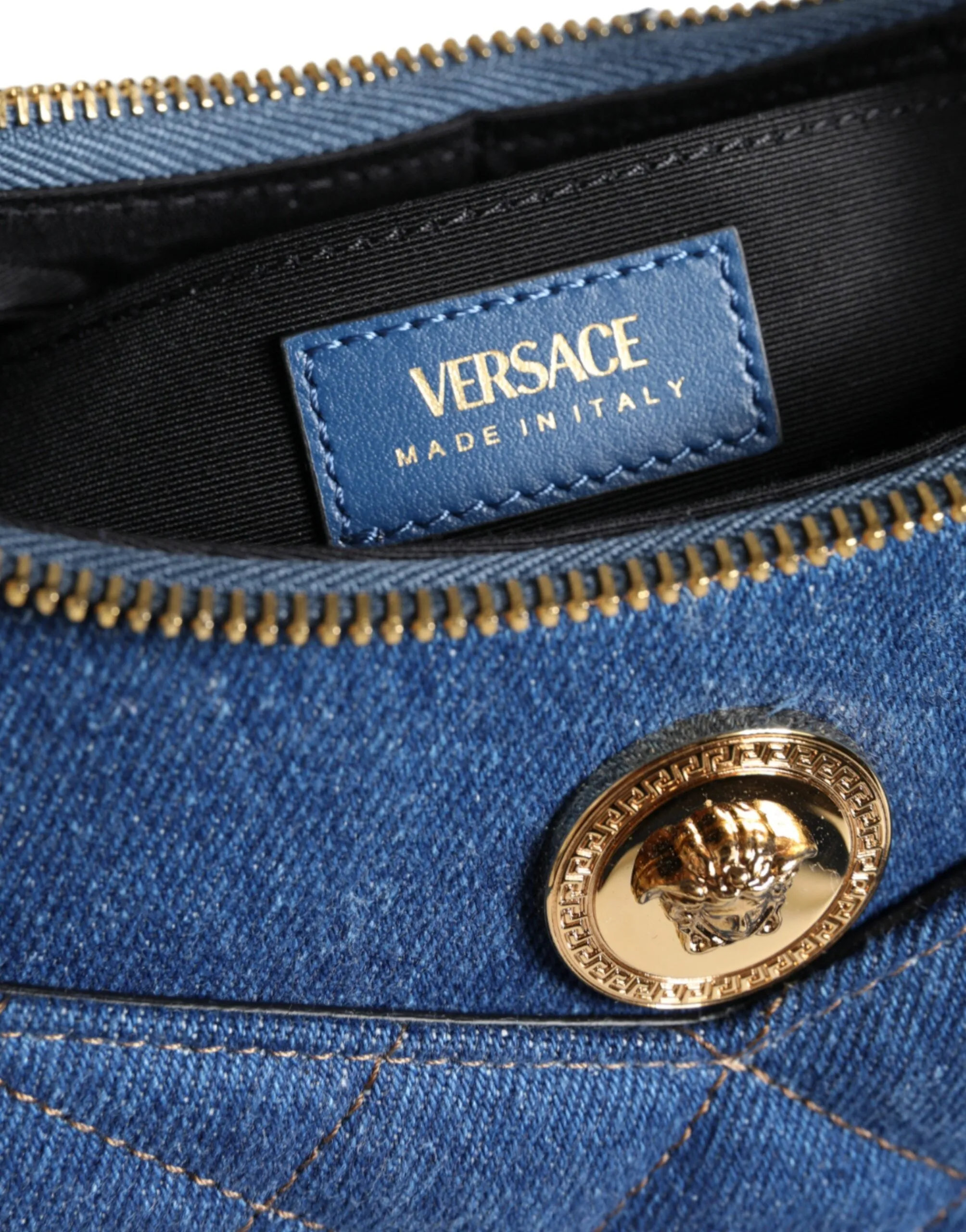 Versace Half Moon Quilted Denim Shoulder Bag