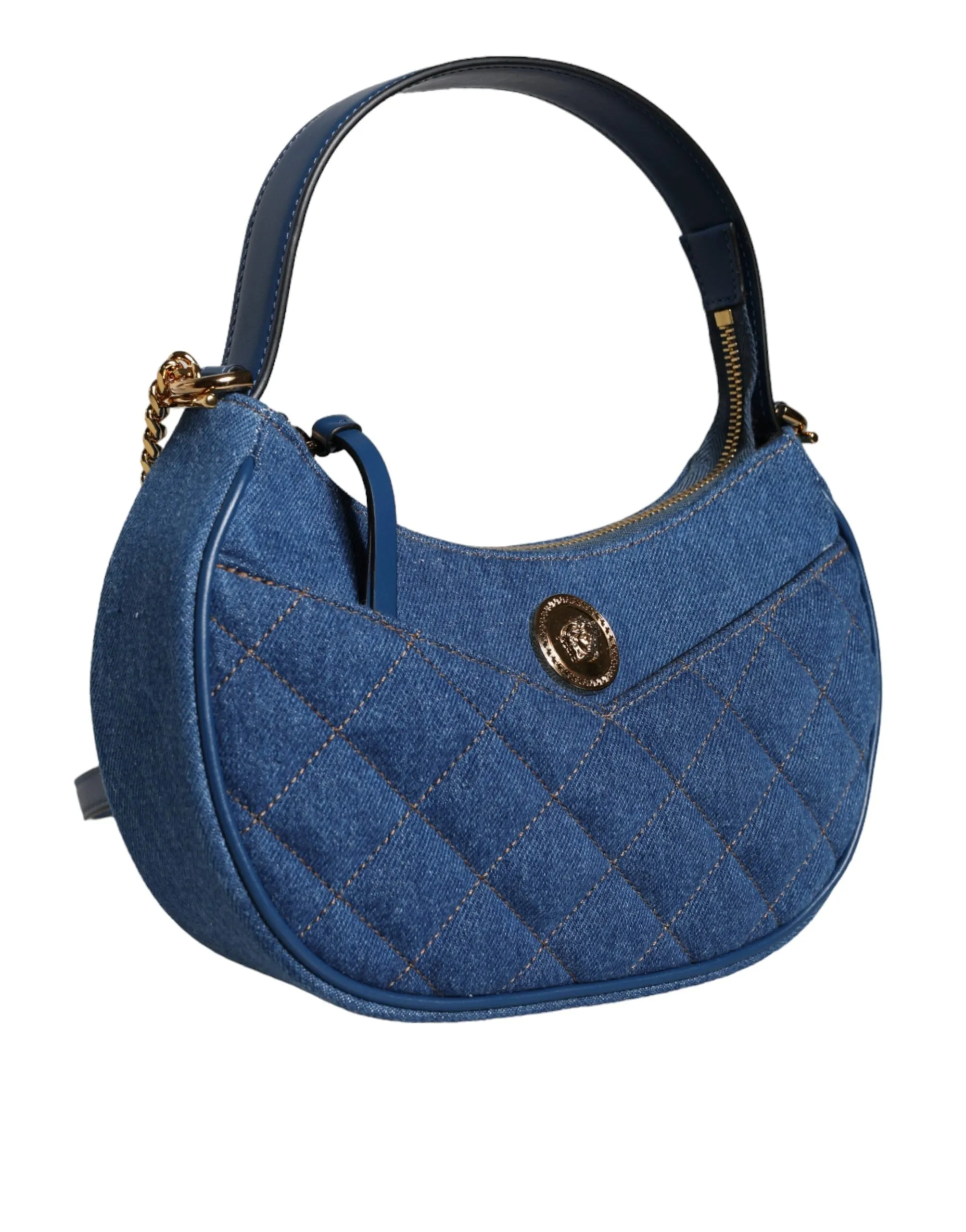 Versace Half Moon Quilted Denim Shoulder Bag