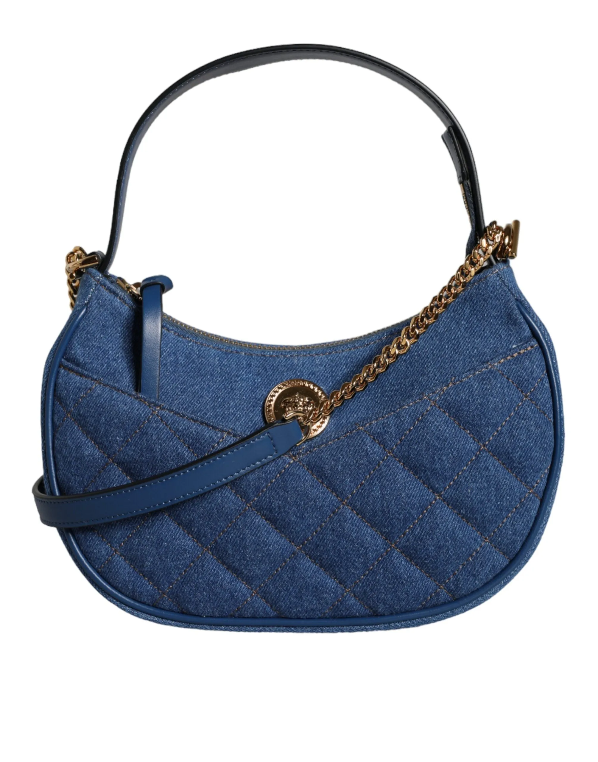 Versace Half Moon Quilted Denim Shoulder Bag