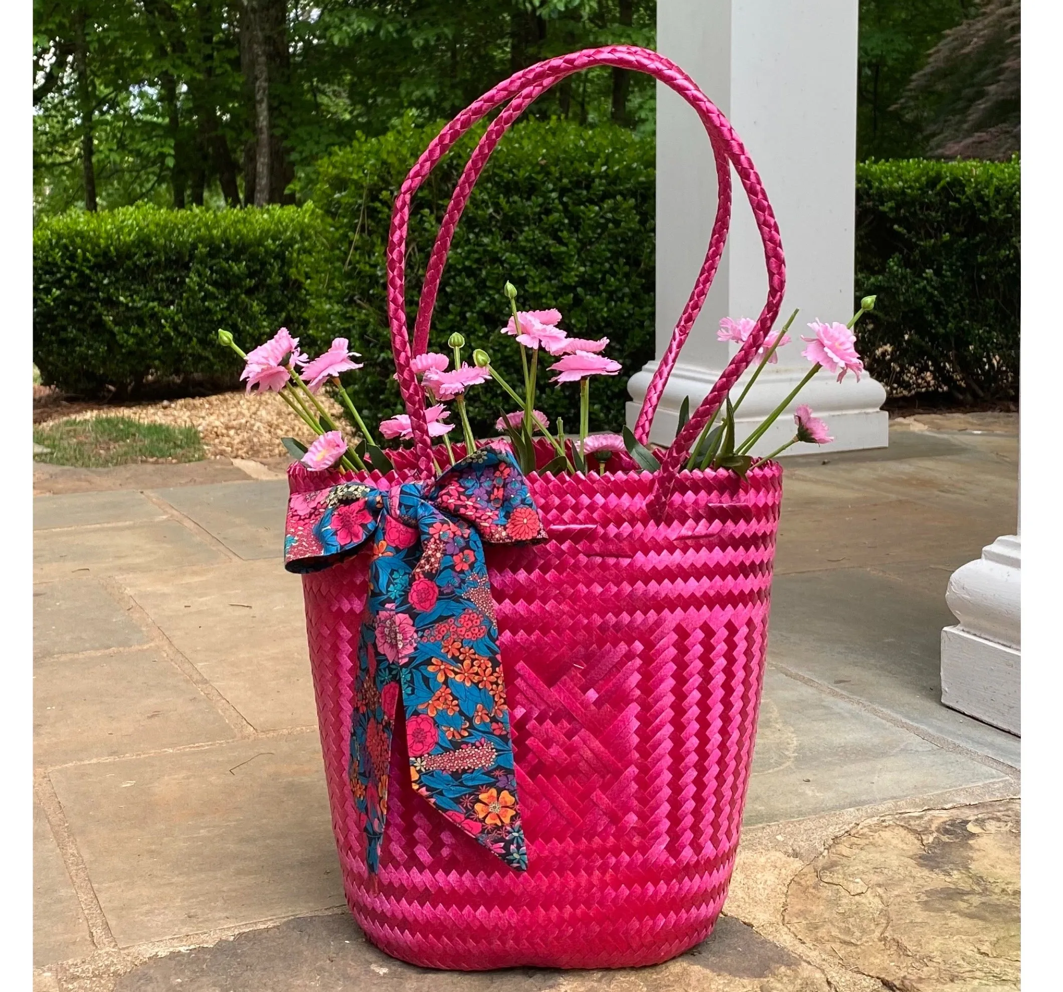 Woven Tote- Small - Bright Pink